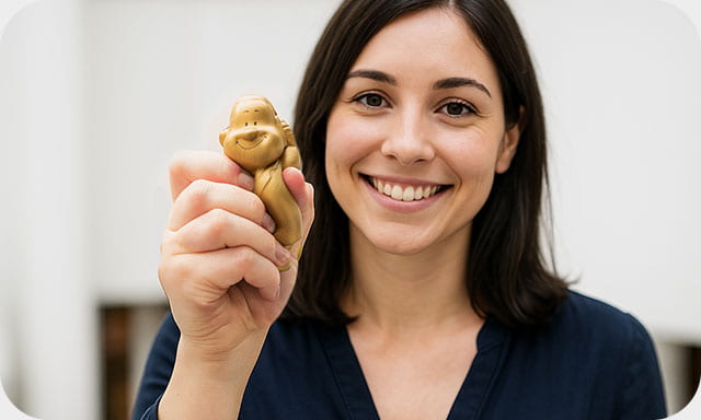 Frau drückt die Bert-Figur